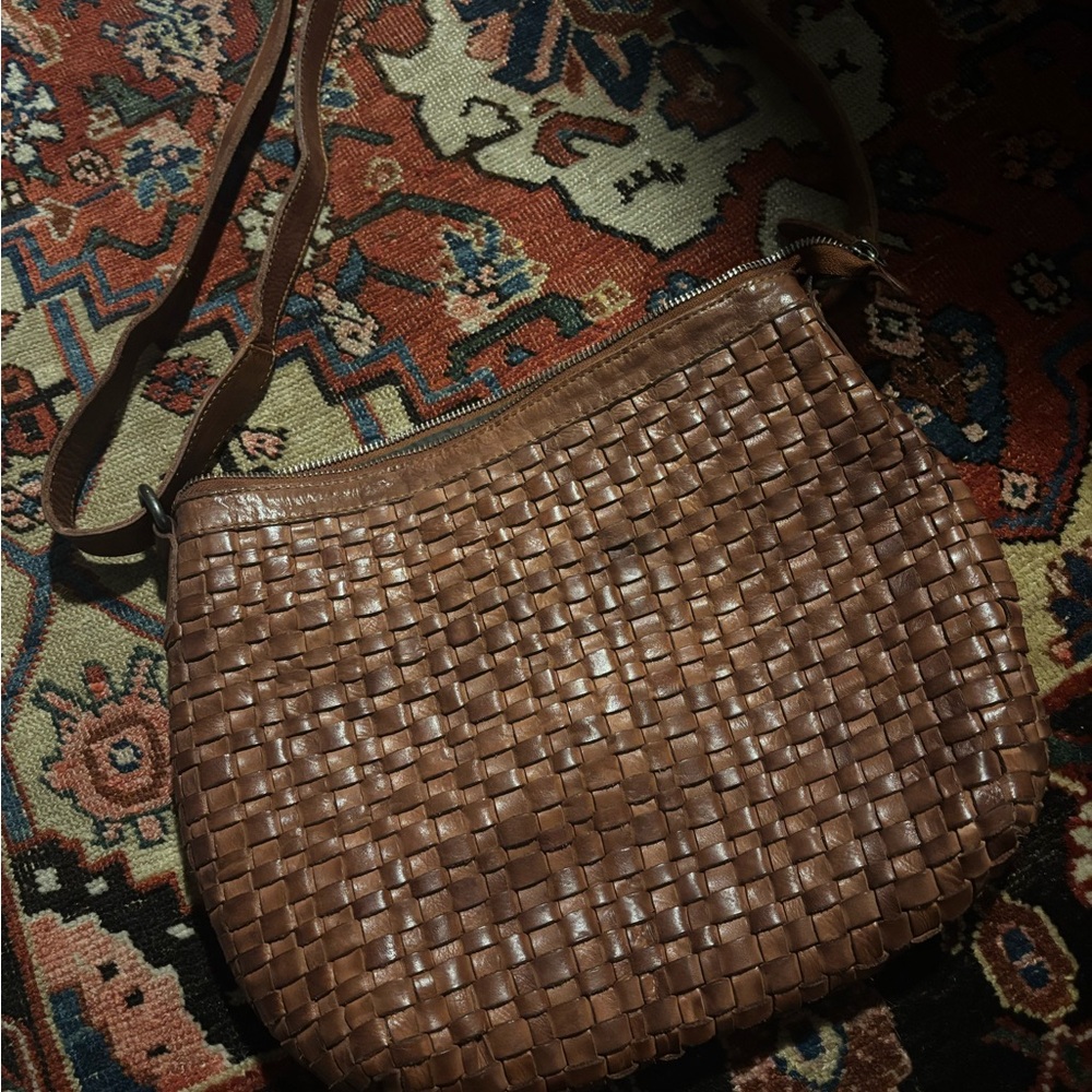 Brown Woven Leather crossbody Bag